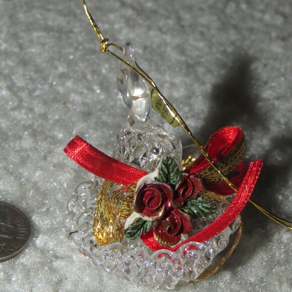 Vintage Clear Glass Holiday Christmas Candle Ornament w/Handle Red Roses Ribbon - Picture 13 of 16